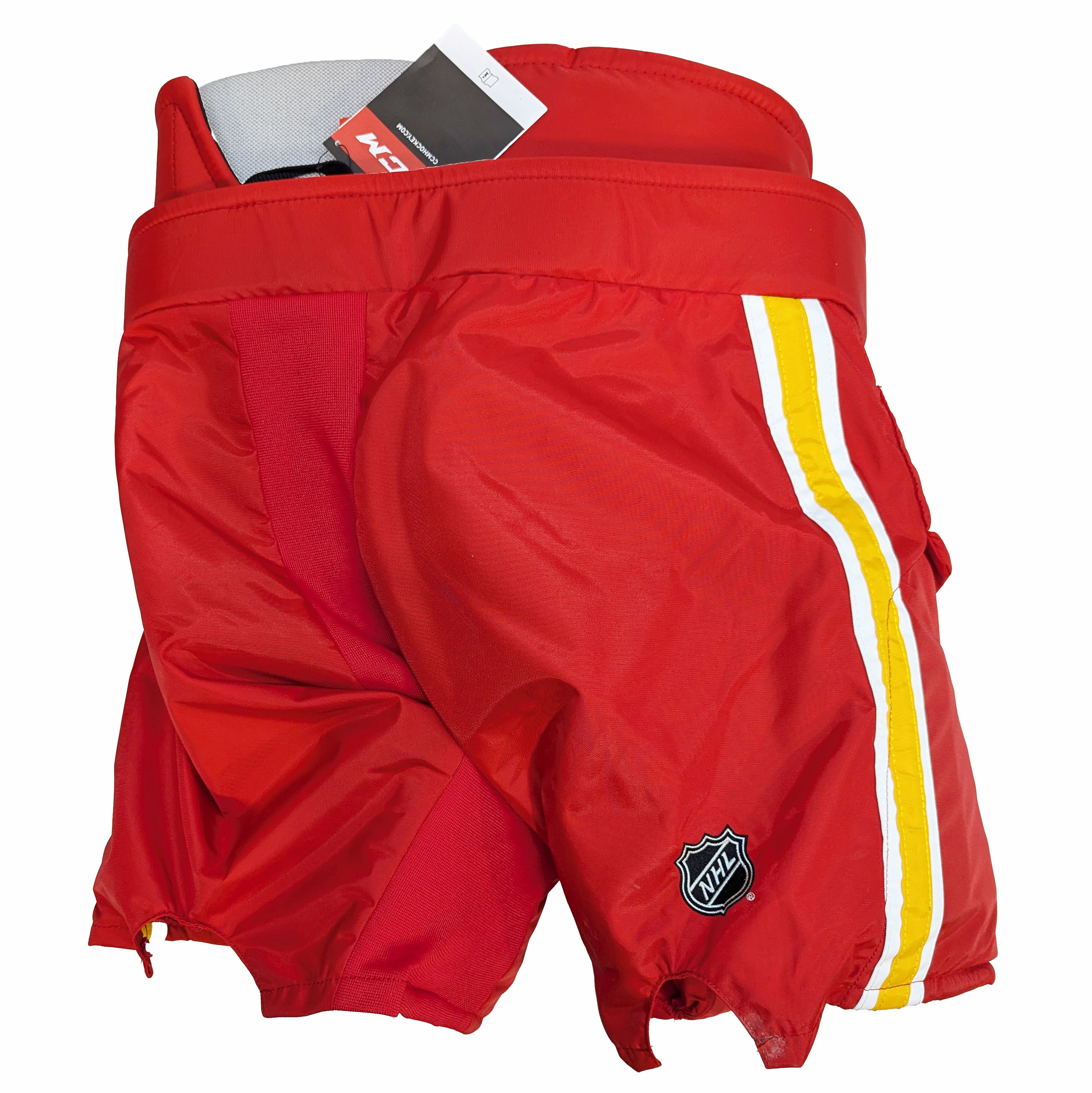 CCM HPG14A - Pantalon de gardien de but de hockey professionnel NHL - Flames de Calgary (rouge/blanc/jaune)
